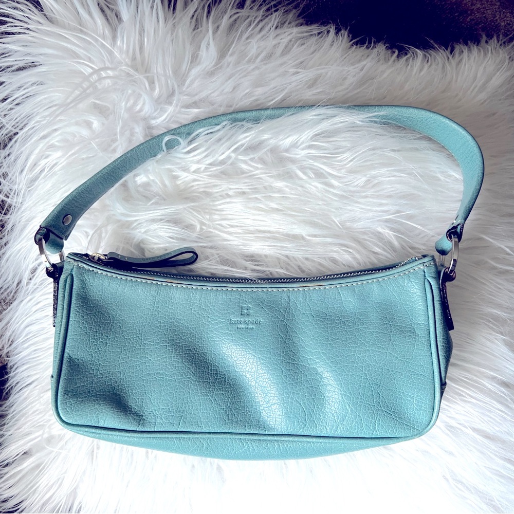 👛Kate Spade Vintage Leather Teal Baguette Handbag.  10x5. Super Cute!